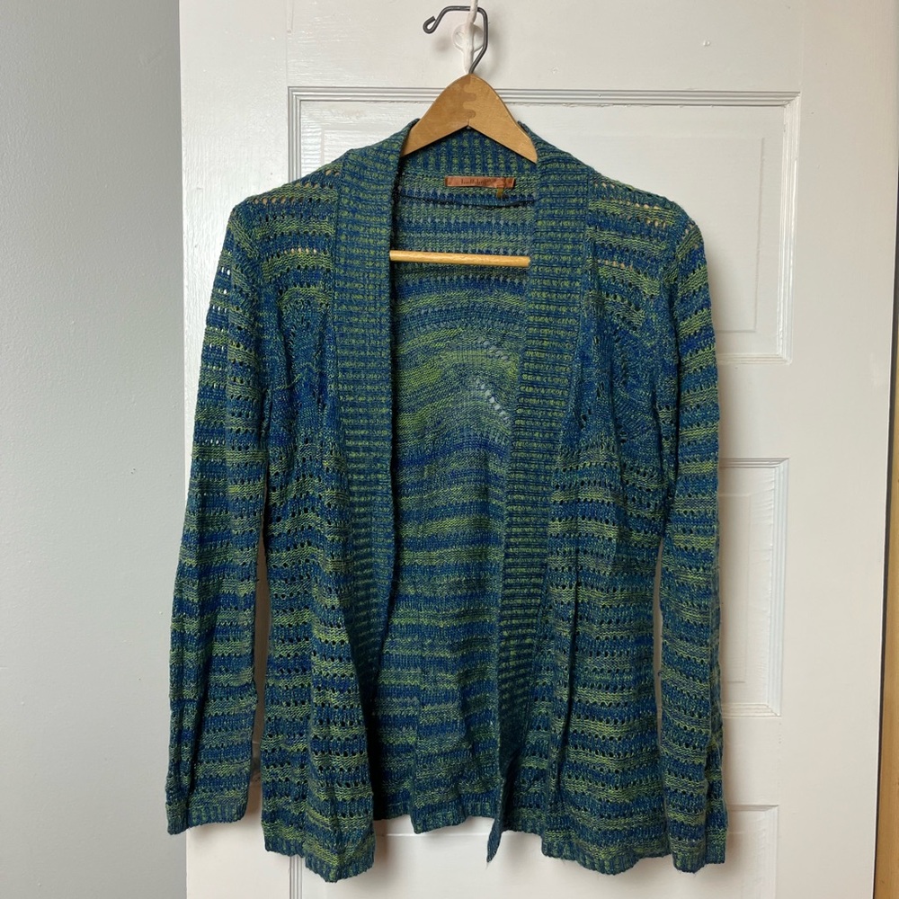 Belldini Green and Blue Cardigan Sweater Open-Front Striped